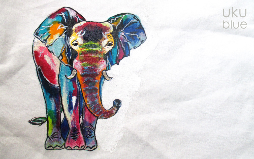 abstract elephant hand painted add on for a bag